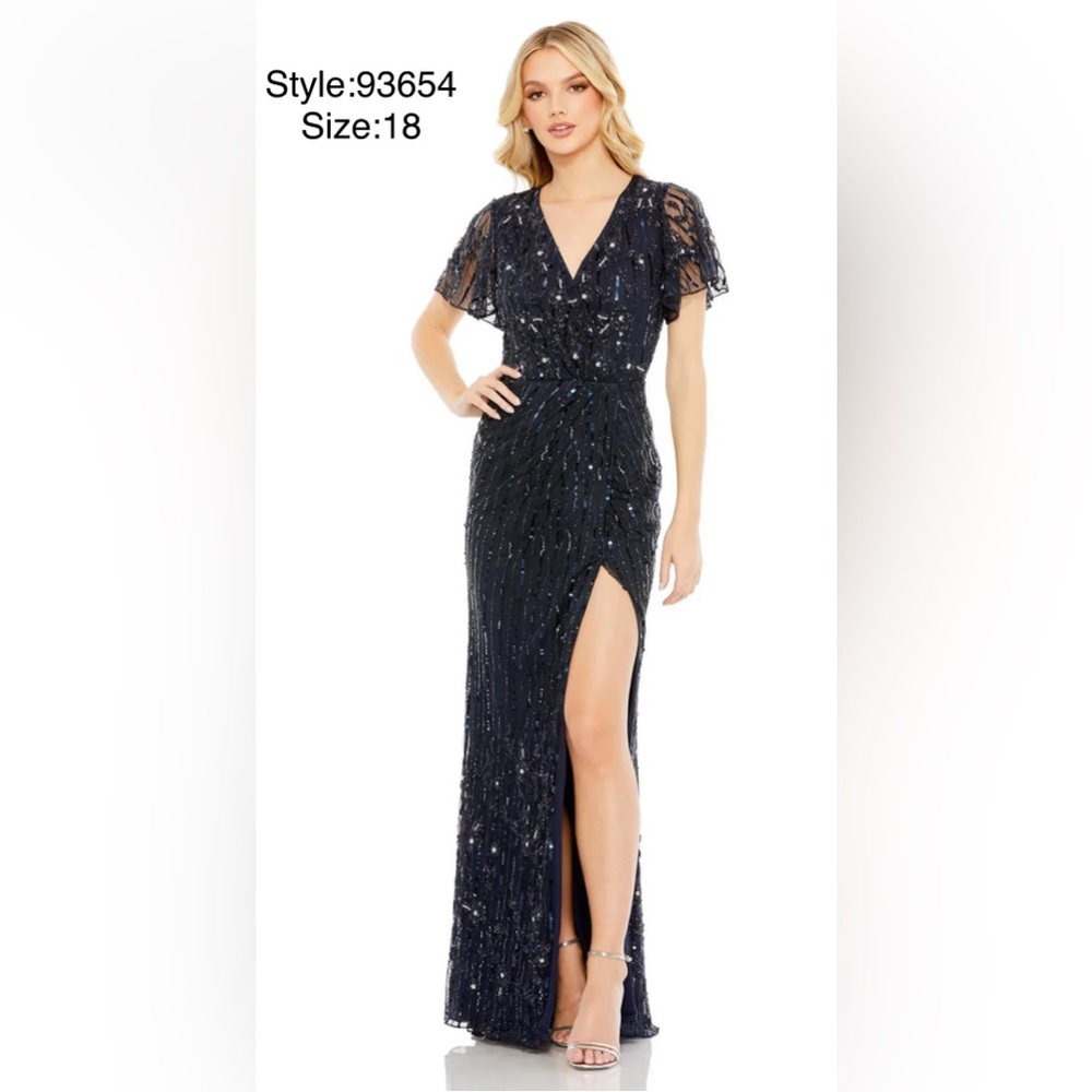 Embellished wrap gown with front slit